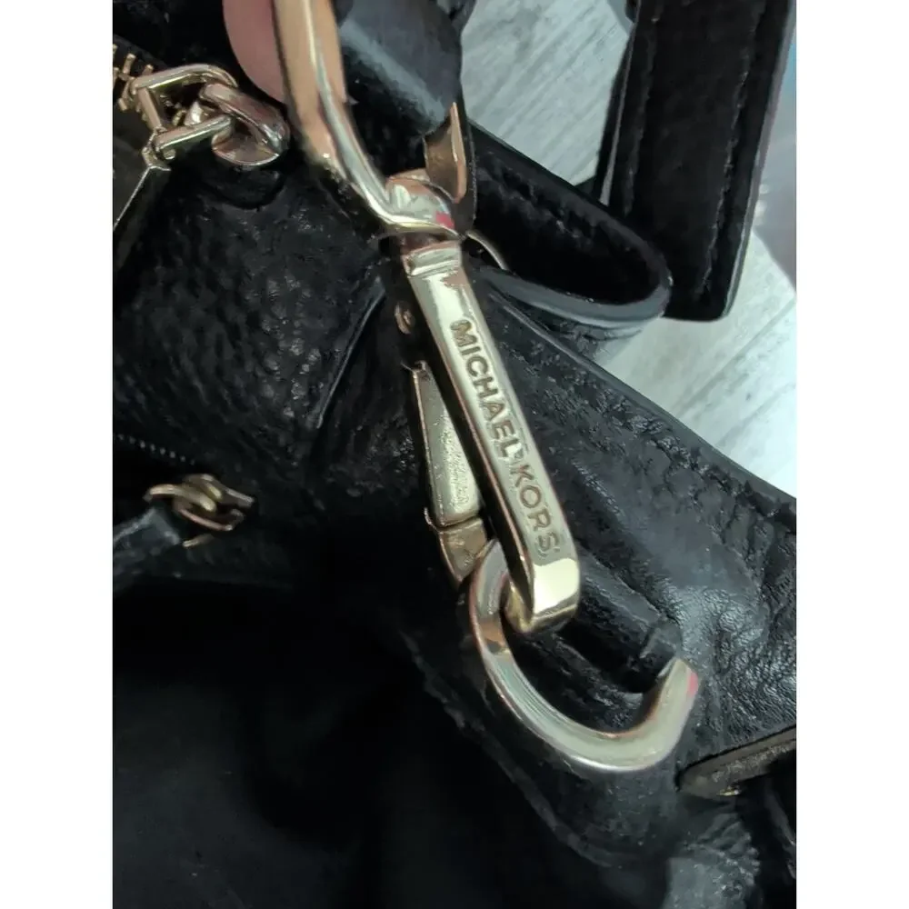 Michael Kors Greta Pebbled Leather Satchel in Black Purse Shoulder Bag